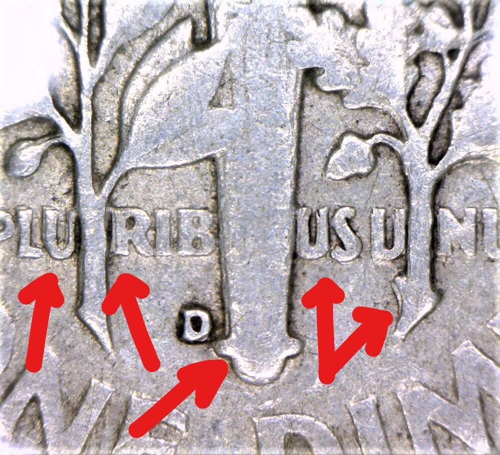 1950-D dime DDR FS-801 close-up showing doubled ONE DIME inscription on reverse